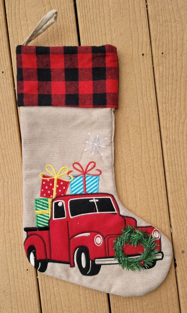 Lovely Christmas Red Truck Stocking 21.5" Long EUC
